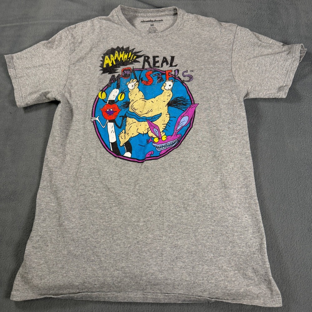 Nickelodeon Aaahh Real Monsters T-Shirt Mens Medium Gray Retro 90s Cartoon Tee